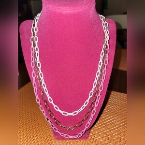 Layered Pink,White & Gold Chains Necklace with Tiered Design